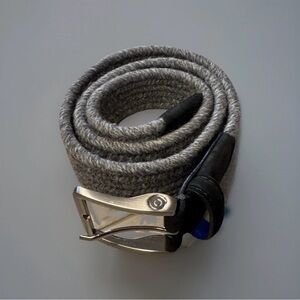 Beltology Stretch Woven Golf Belt Mens Sz 32 Leather Tip Gray Silver Buckle USA